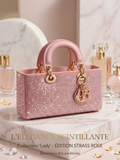 Sac à main luxe rose avec strass et finitions dorées
