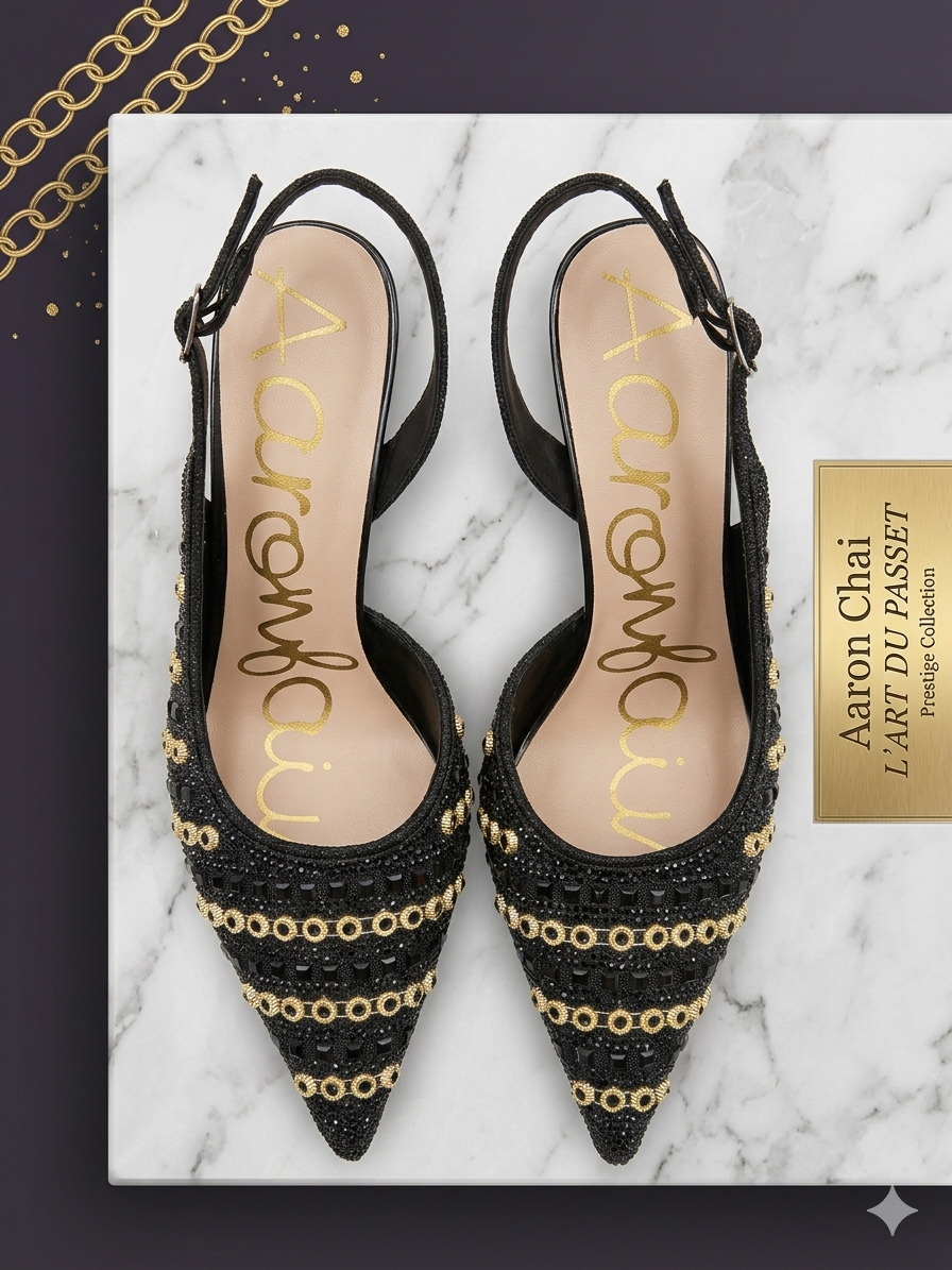 Escarpins Luxe Noir &amp; Or – Prestige Élégant