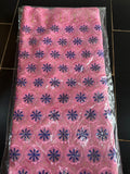 Aurore Rose – Broderie Étoilée Bleue & Or
