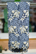 Dentelle Premium Bleu Gris & Broderies Ivoire